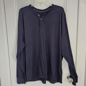 LL Bean Venture Soft Henley Mens XXL Slightly Fitted Blue Poly Spandex #517639